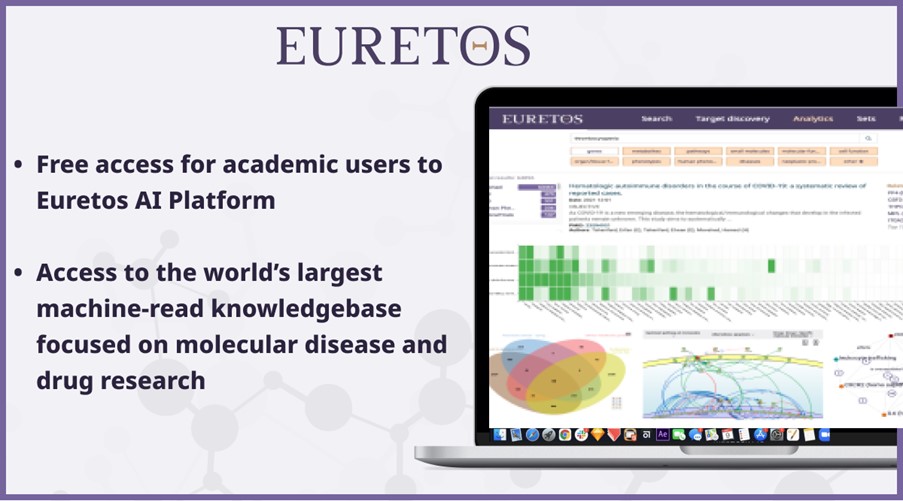 Euretos provides free access to its AI Platform for academic researchers to further support early disease and drug research. 32 Euretos provides free access to its AI Platform for academic researchers to further support early disease and drug research.